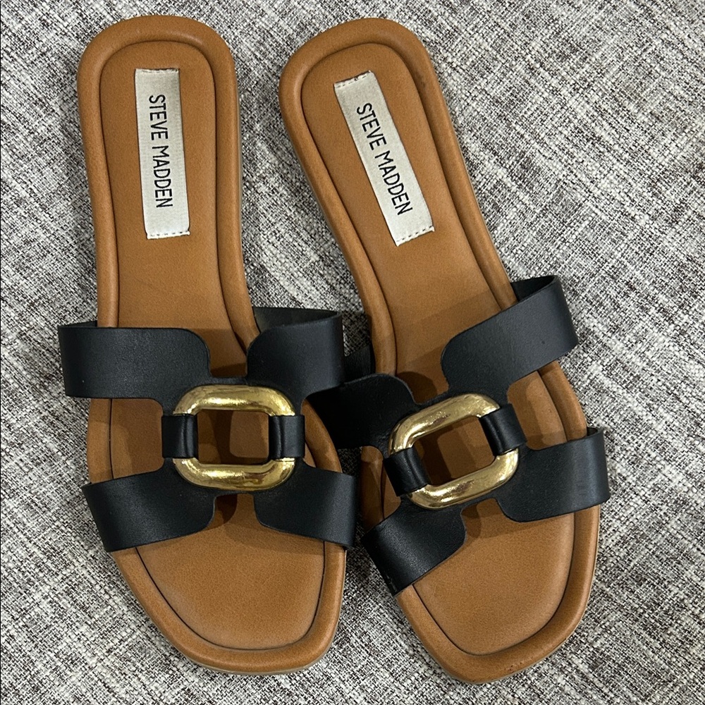 Steve Madden Black Sandals with Gold Buckle